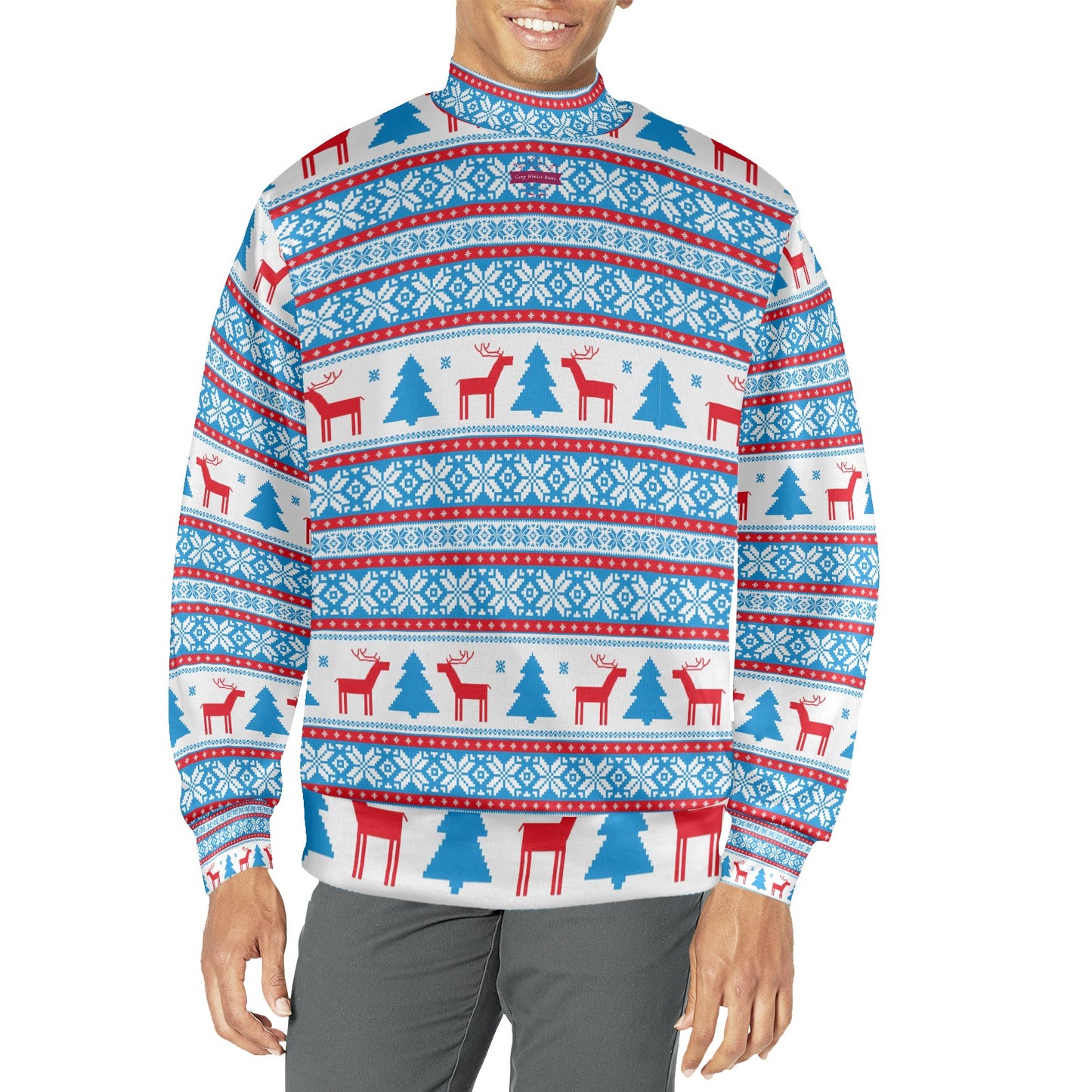 CWS Cozy Sweaters Men's All Over Print Mock Neck Christmas Festive Style Sweater