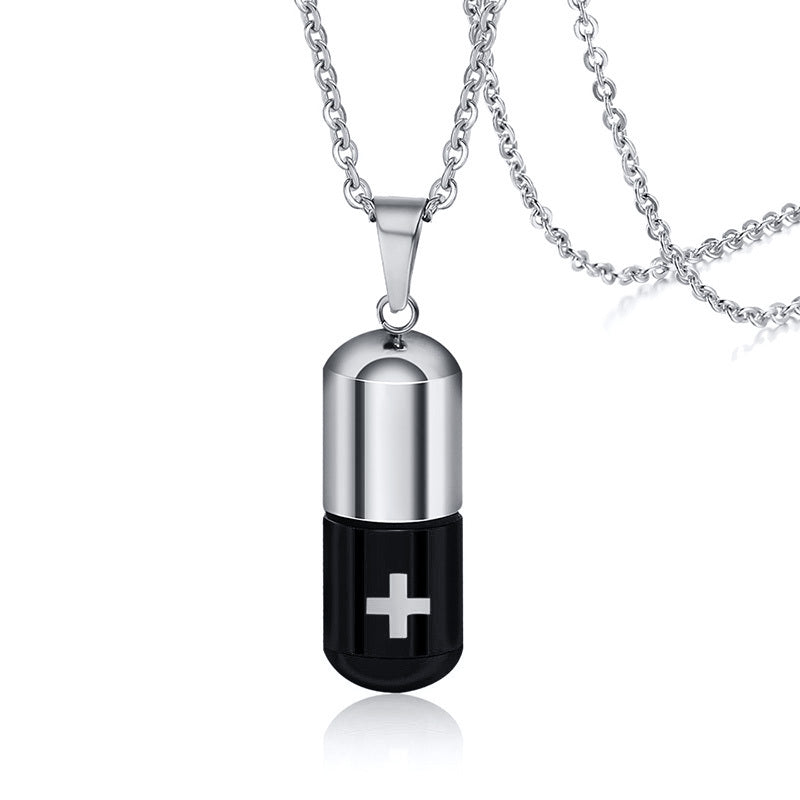 Essence Elysium: Stainless Steel Cylindrical Perfume Bottle Pendant.