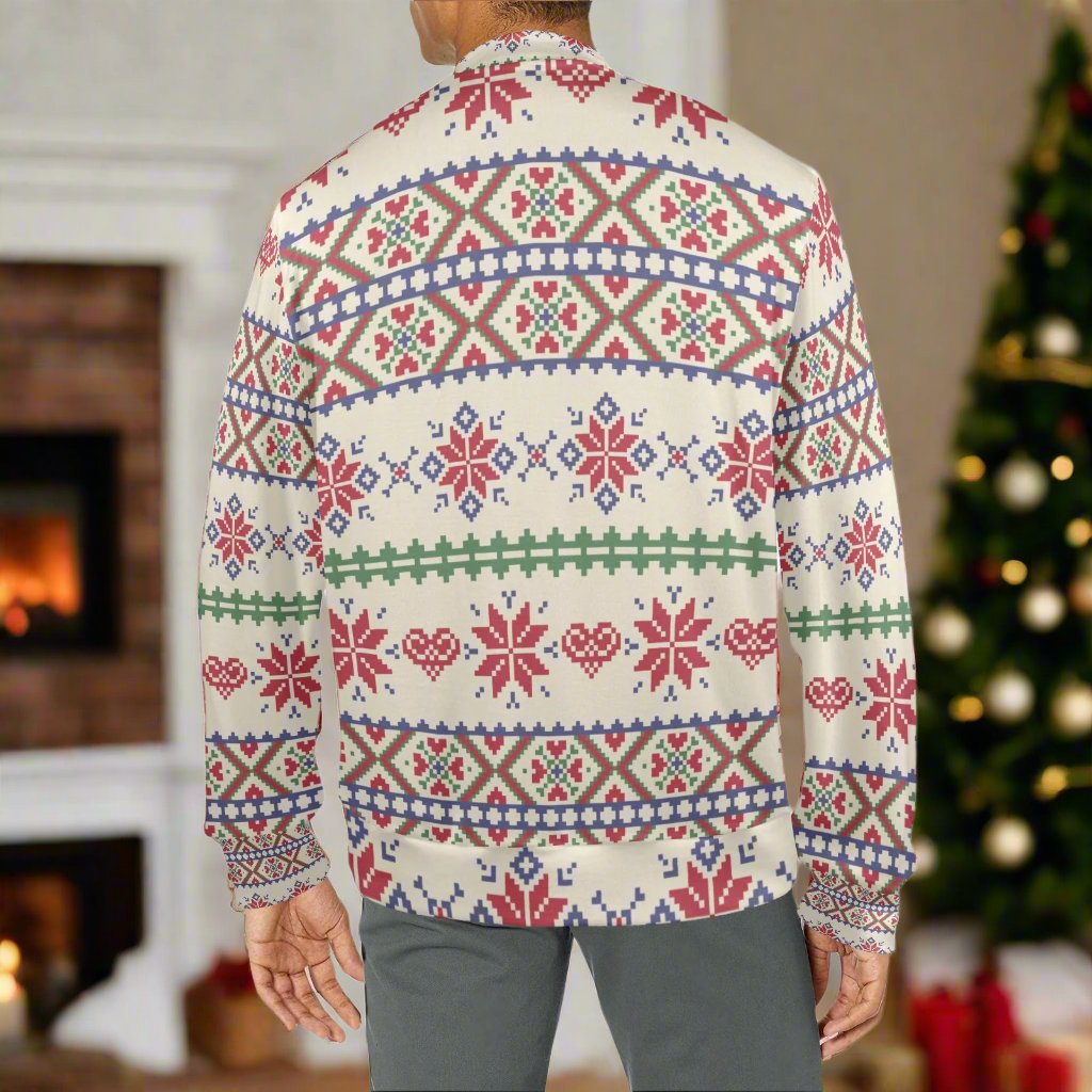 CWS Cozy Sweaters Men's All Over Print Mock Neck Festive Christmas Sweater by Cozy Winter Store