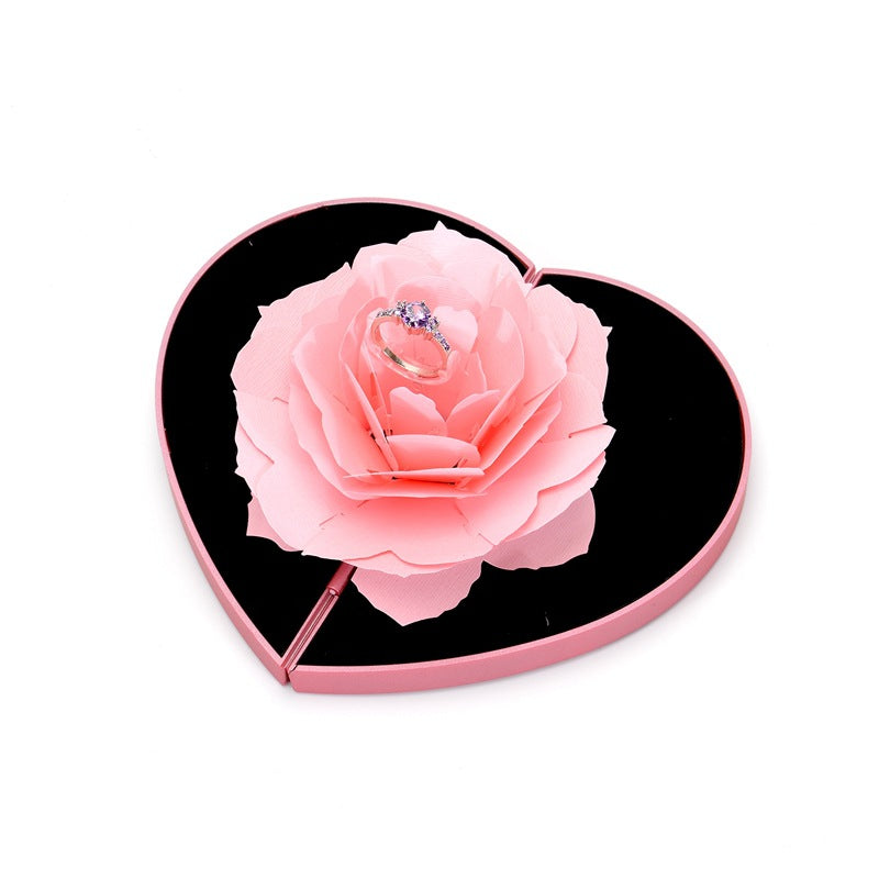 3D Love Box Herzförmige Rose Blume rotierende Ring Box Valentinstag Geschenk