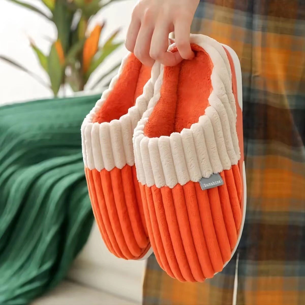 CorduroyCozy: Unisex winter slippers for couples, bedroom comfort for women and men.