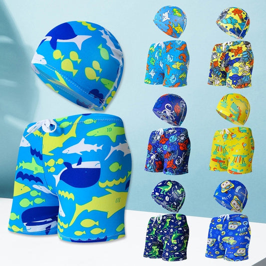 Children's Swimming Trunks Beach Vacation With Swimming Cap Suit