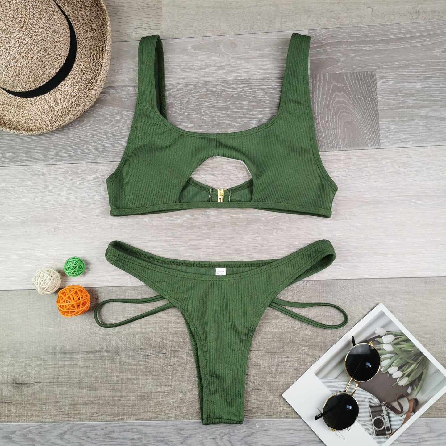 Bikini Women's Solid Color Split Swimsuit Hollow Snake Fabric Swimwear