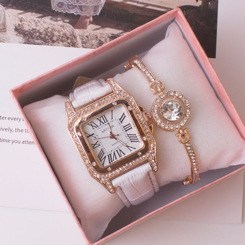 Square Watch Rhinestone Women's Suit