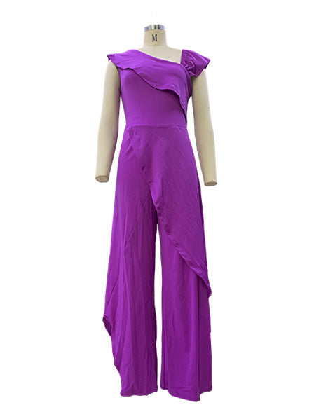 Modischer Jumpsuit mit schlichtem Temperament und diagonalem Kragen