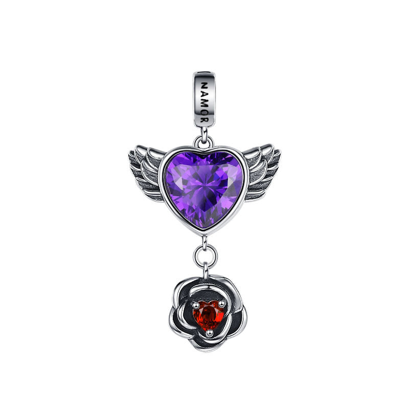 S925 Sterling Silver Love Wings Rose Pendant Female Vintage Thai Silver