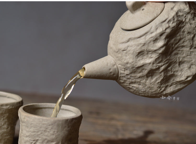 One Pot And Two Cups Of Rock Clay Stoneware Handmade Ceramics