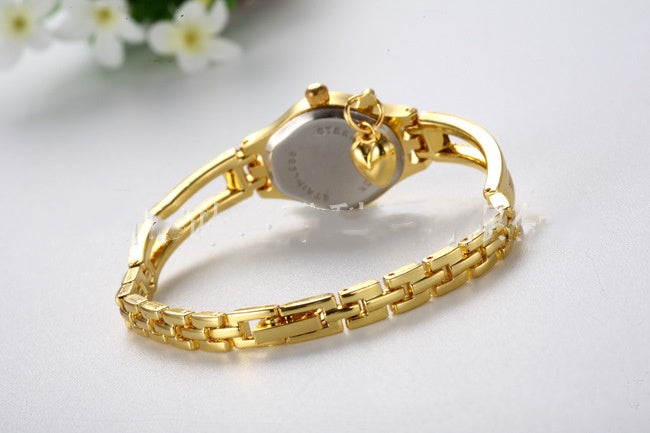 Gold Damen Armbanduhr Honig Herz Strass Casual Edelstahl