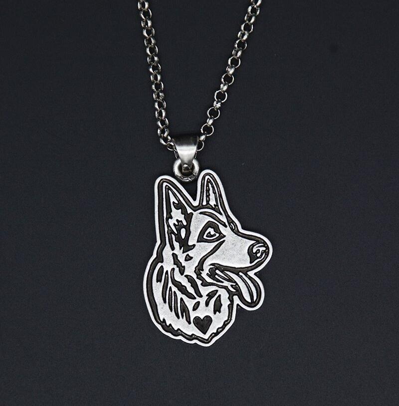 Alloy Animal German Shepherd Pendant Necklace