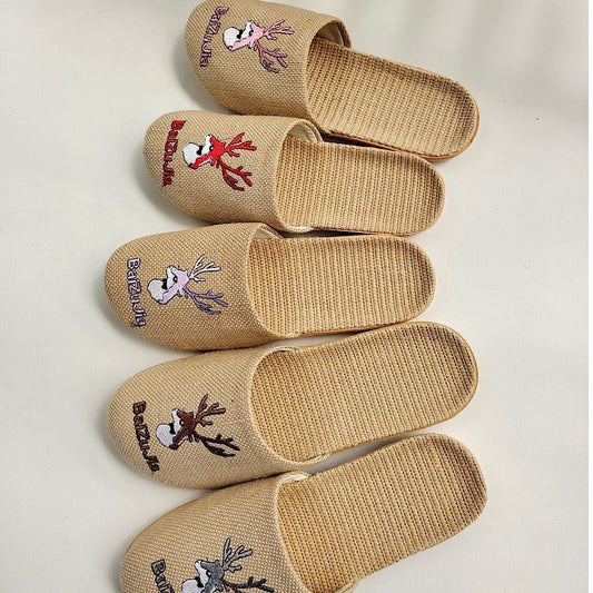 Japanese Embroidered Linen Slippers In Summer