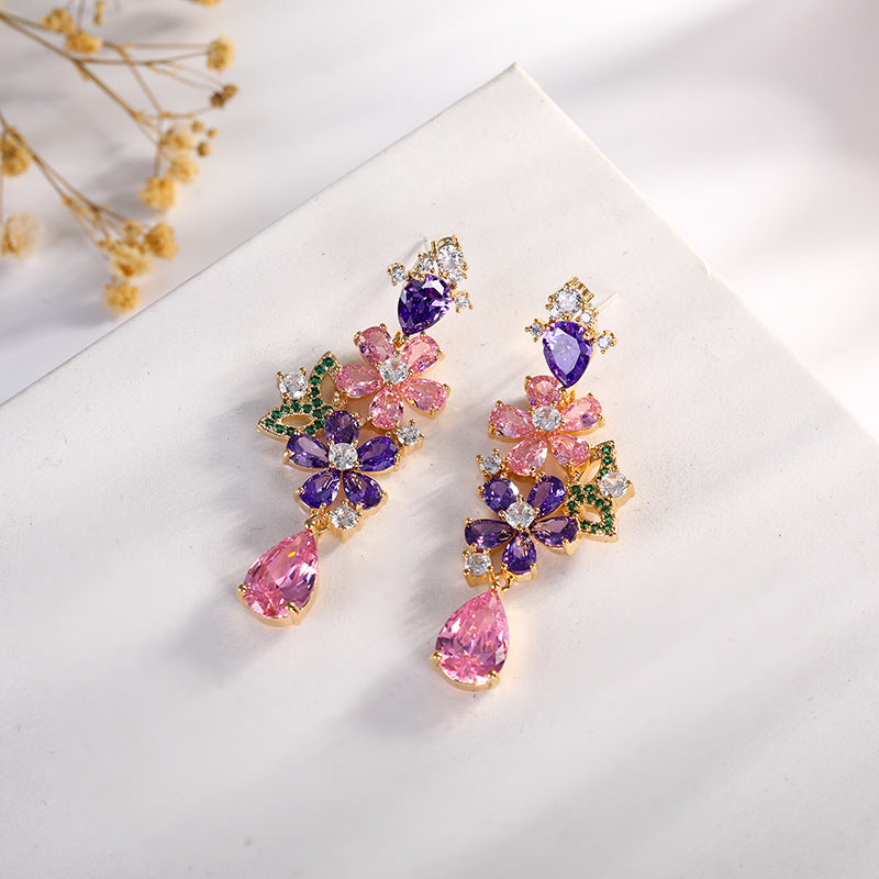 Flower Waterdrop Butterfly Colored Zircon Earrings