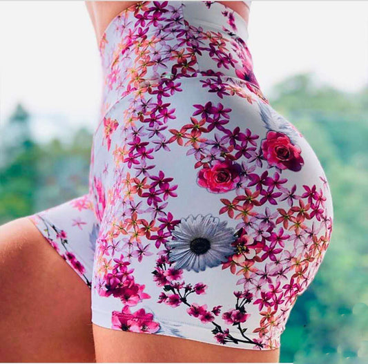 Schnelltrocknende Laufshorts für Damen im Yoga- und Sportbereich mit Blumenmuster und Hüften