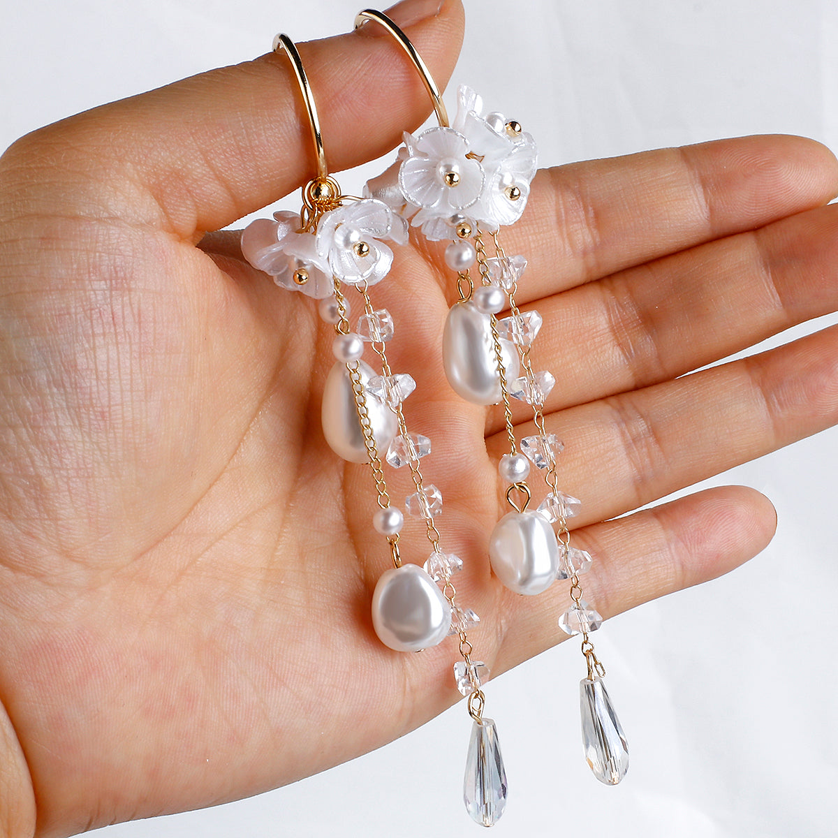 925 Silver Needle Korean Version Flower Pearl Earrings