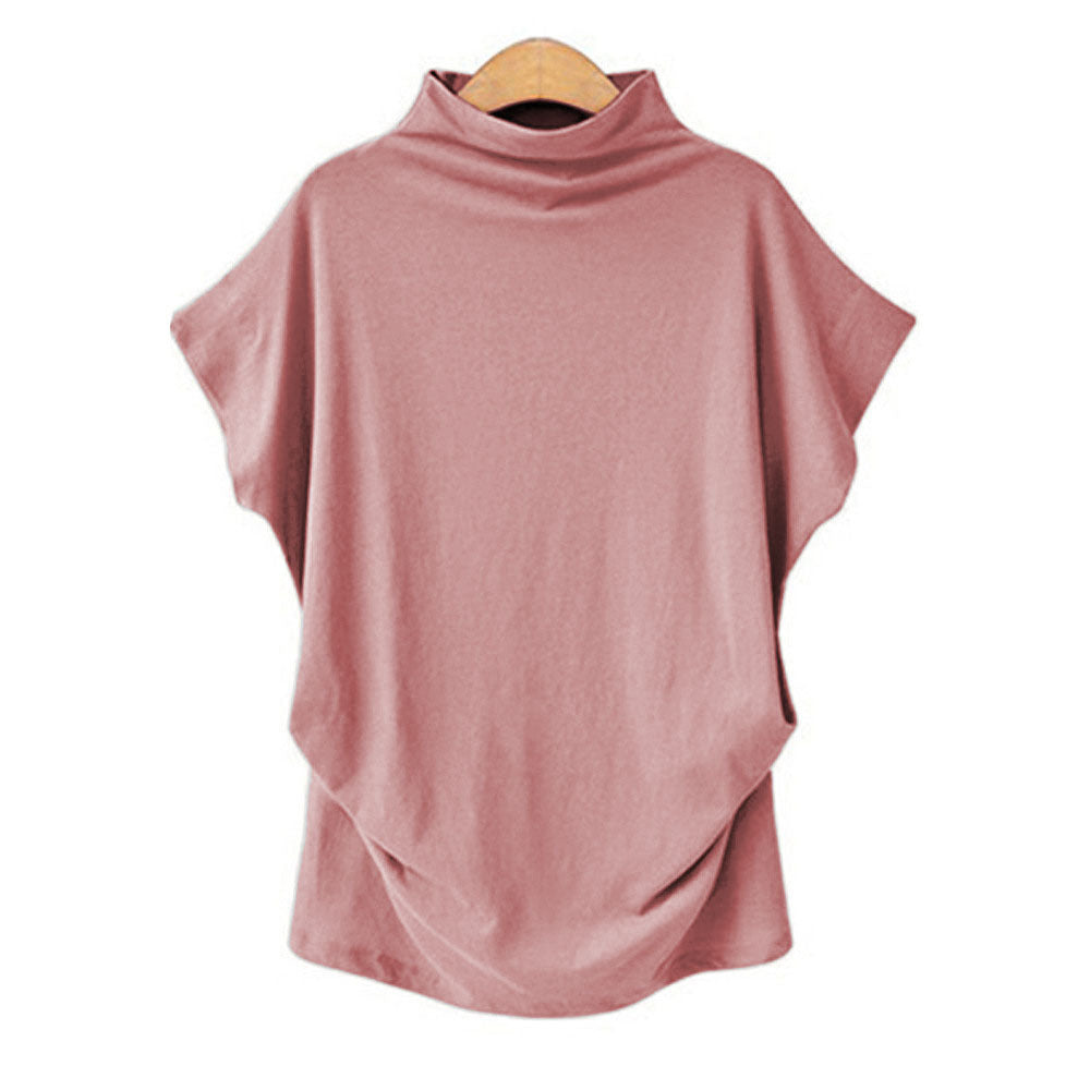 Cozy Lady: Turtleneck Bat Sleeve Short Sleeve T-shirt