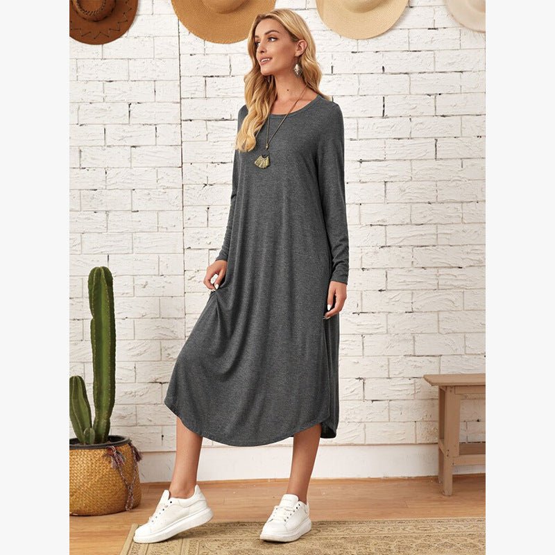 Women's Solid Color Casual Long Sleeve Dress