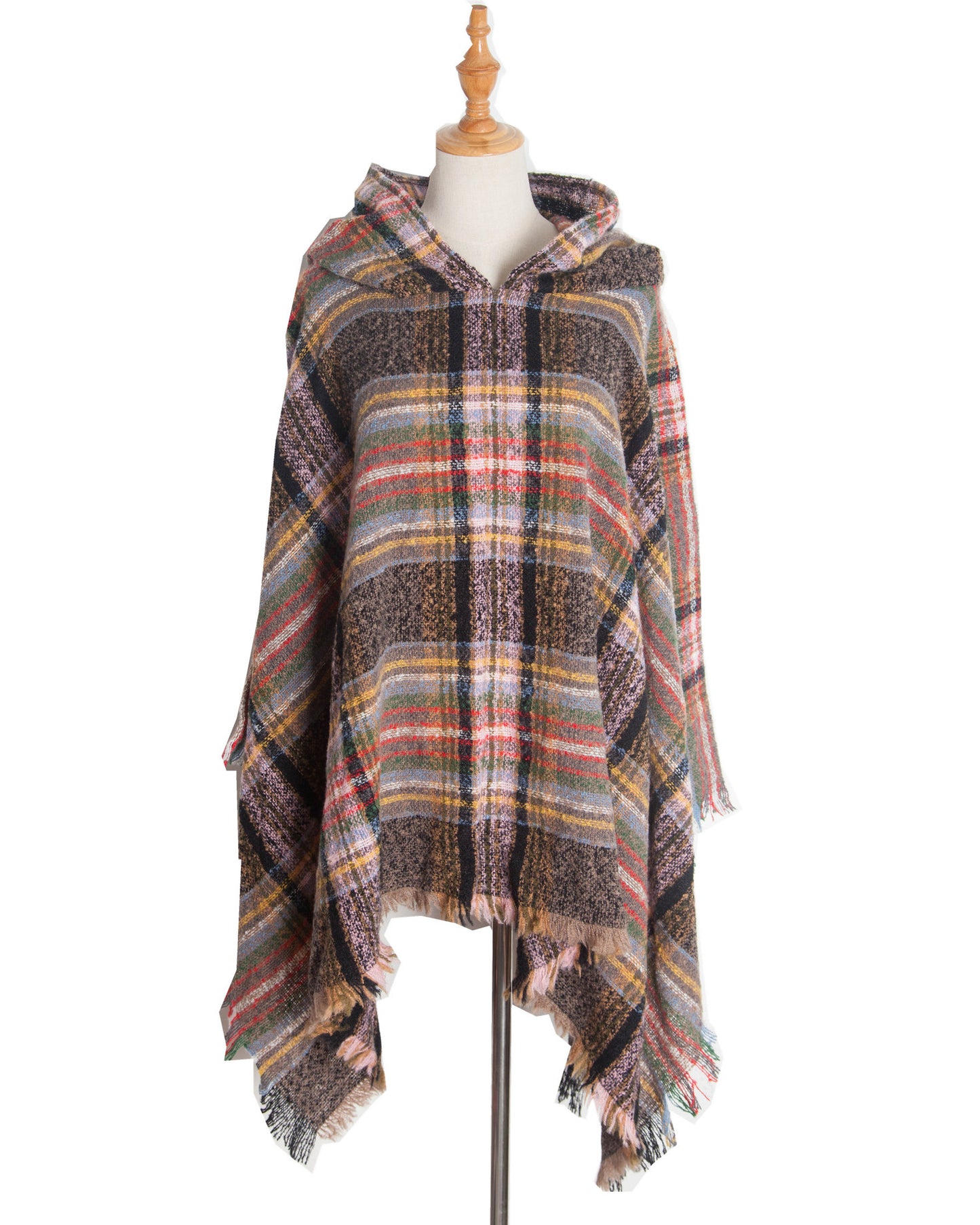 Spring Autumn And Winter Plaid Ribbon Cap Cape And Shawl