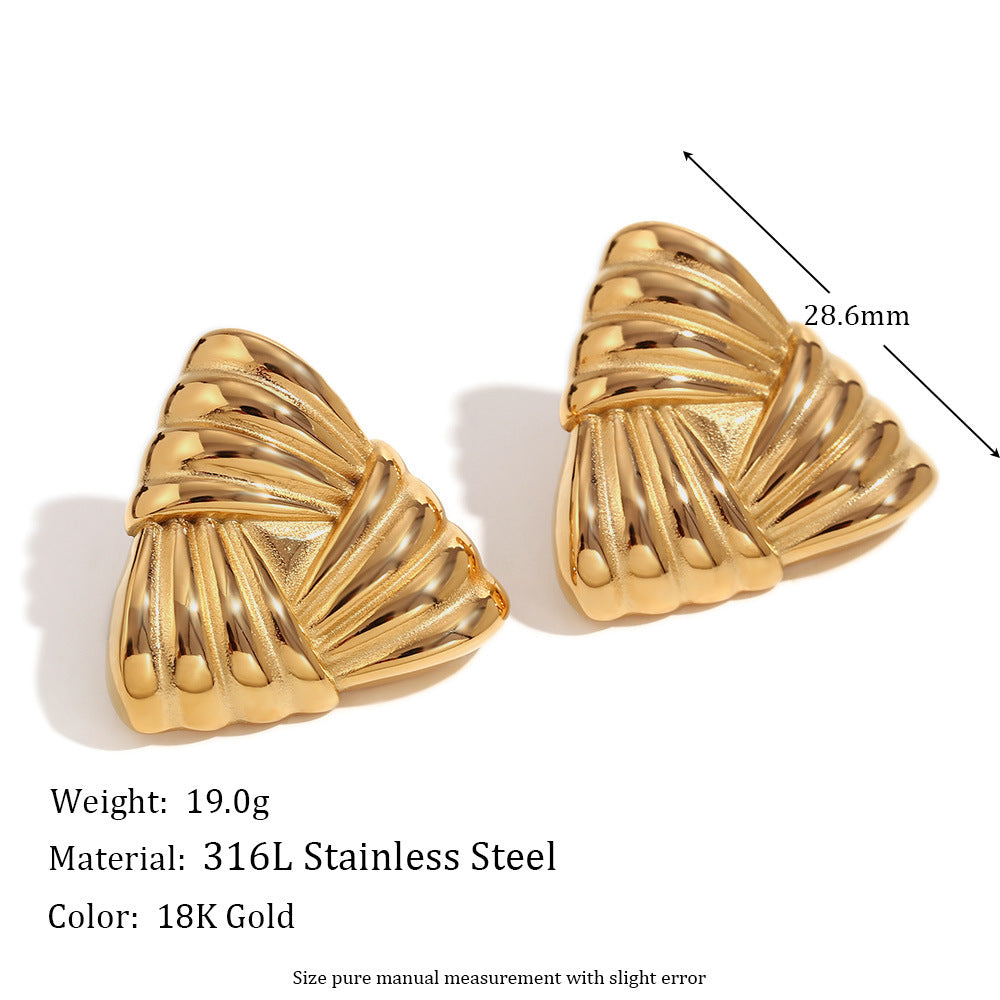 18K Gold Triangular Stud Earrings Ins Fashion Niche Style Retro Earrings For Women Jewelry