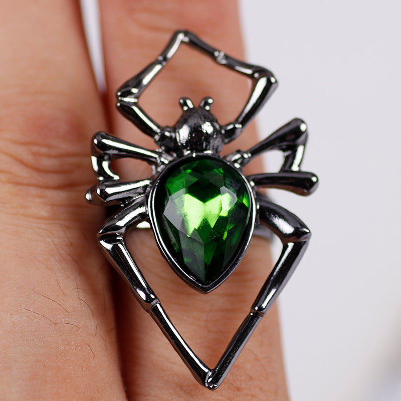 Retro Mode Tier Ring Kreative Schwarze Spinne Intarsien Strass