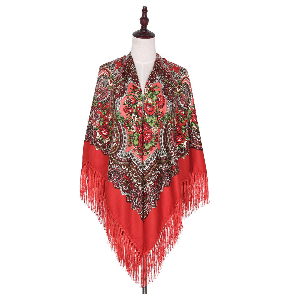 Vintage Twill Tassel Ethnic Style Shawl