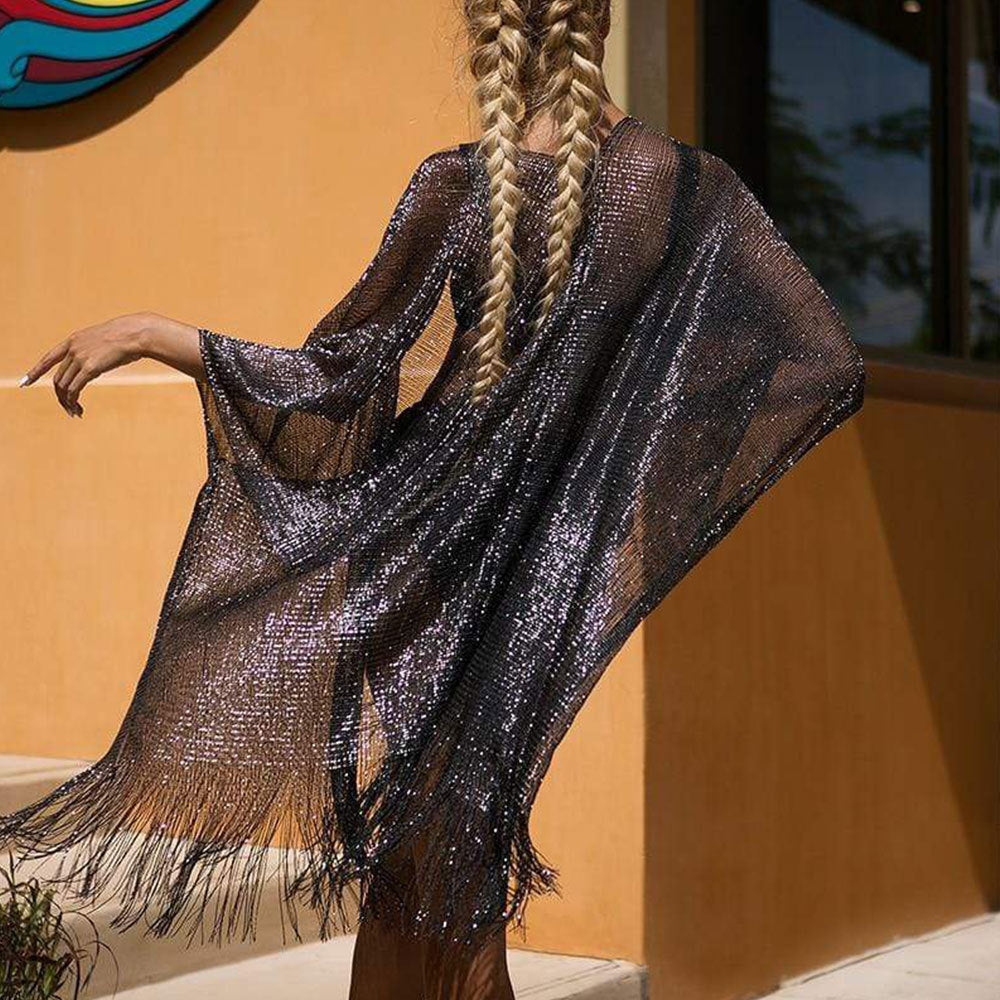 Transparenter Sonnenschutzbezug aus Mesh in Gold, Silber und Seide für den Strand