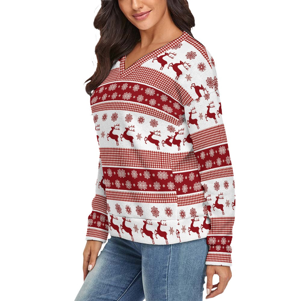 CWS Cozy Sweaters Women's V-Neck Christmas Style Long Sleeve Sweater by Cozy Winter Store