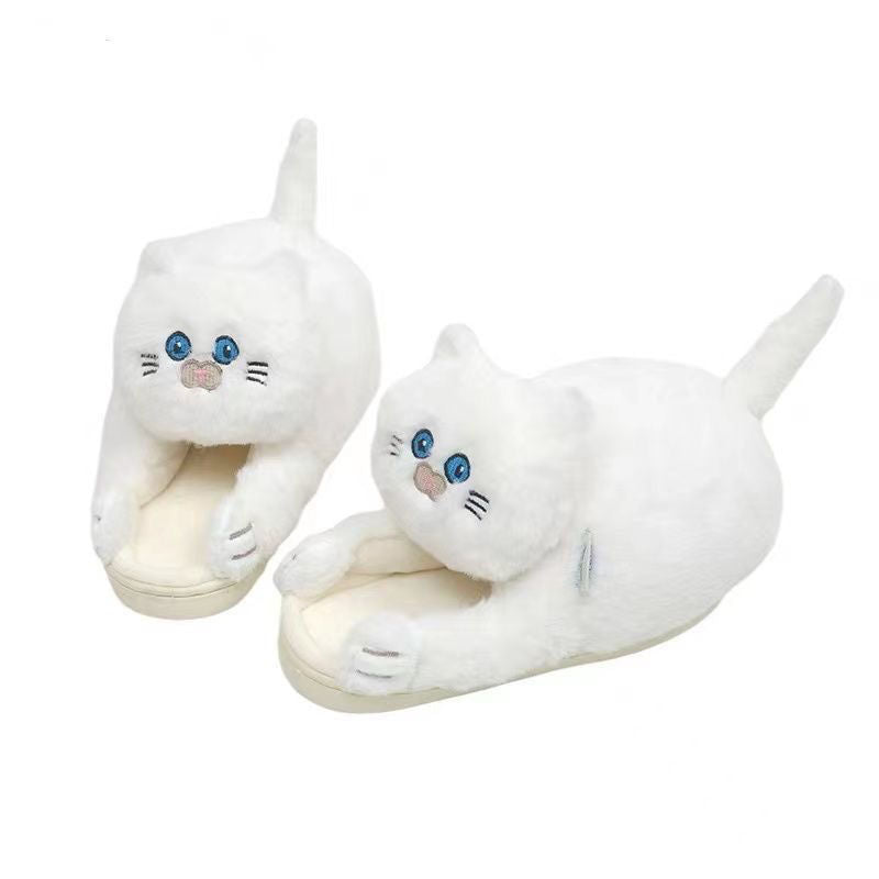 Cute Cat Hug Plush Cotton Slippers