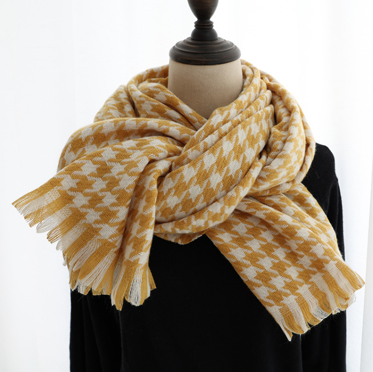 Houndstooth Cashmere Shawl Padded Warm Scarf