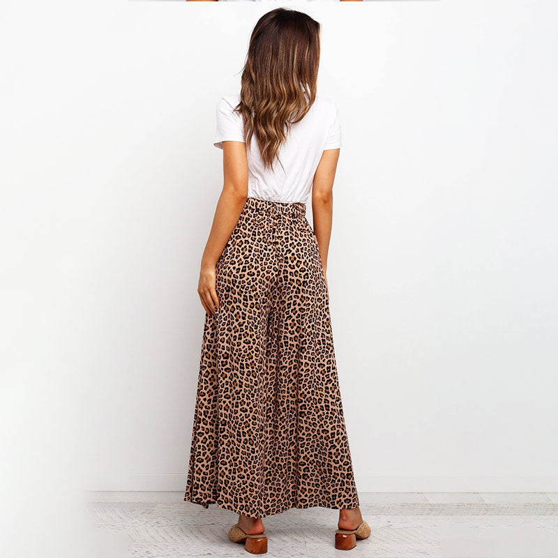 High-Waist Loose Wide Leg Pants with Printed Polka Dot and Leopard Patterns: Straight Casual Style