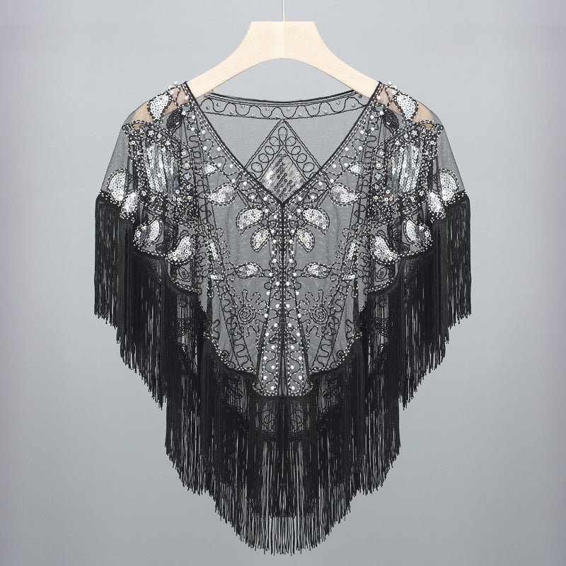 Tassel Shawl Vintage Sequined Cloak