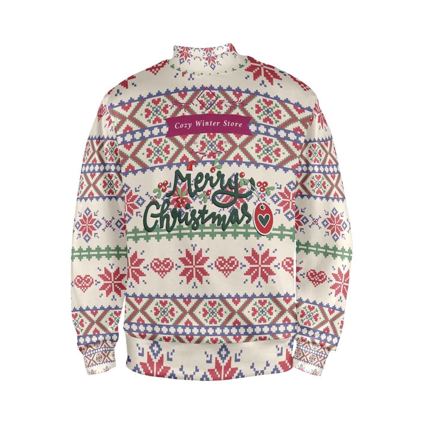 CWS Cozy Sweaters Men's All Over Print Mock Neck Festive Christmas Sweater by Cozy Winter Store