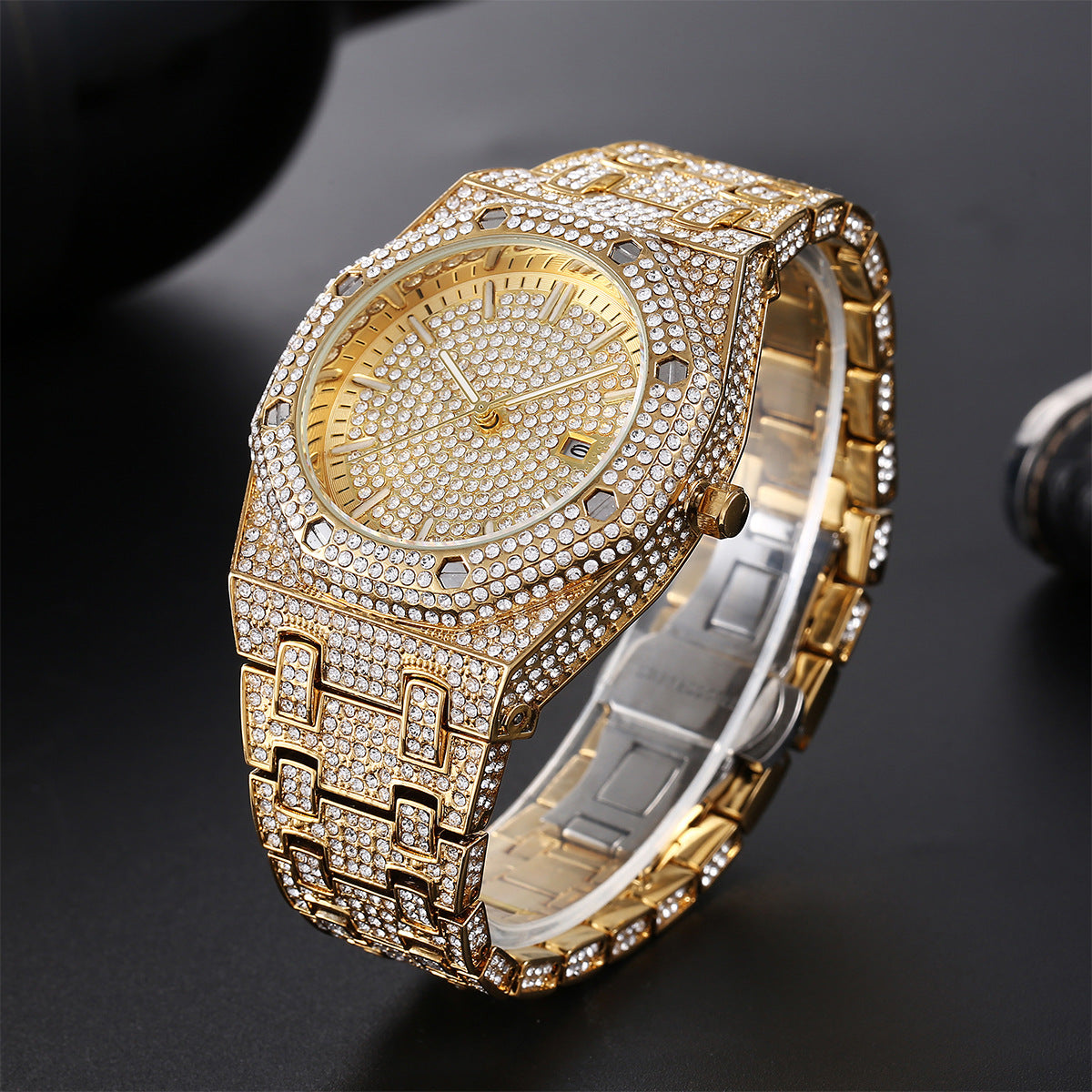 Fashion Rap Ice Hip Hop Volldiamant großes Zifferblatt Quarz Herrenuhr