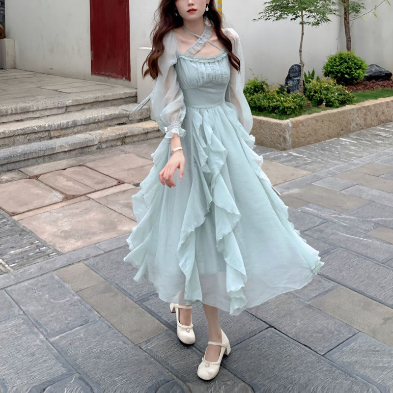 Irregular Long Sleeve Gas Gentle Dress