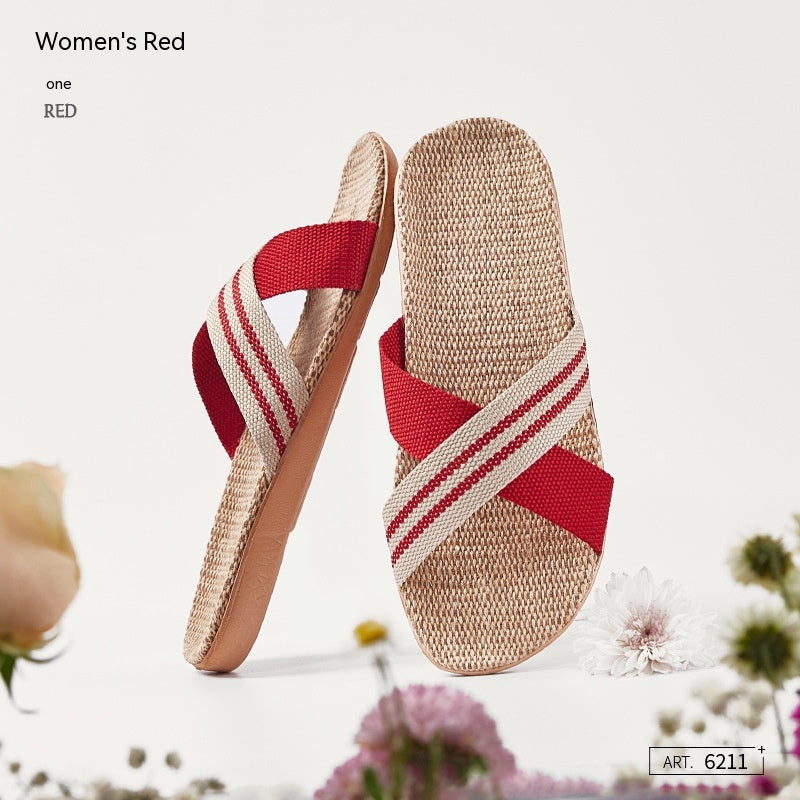 CrossBreeze: Damen-Leinen-Slipper mit stylischem Kreuz-Design.