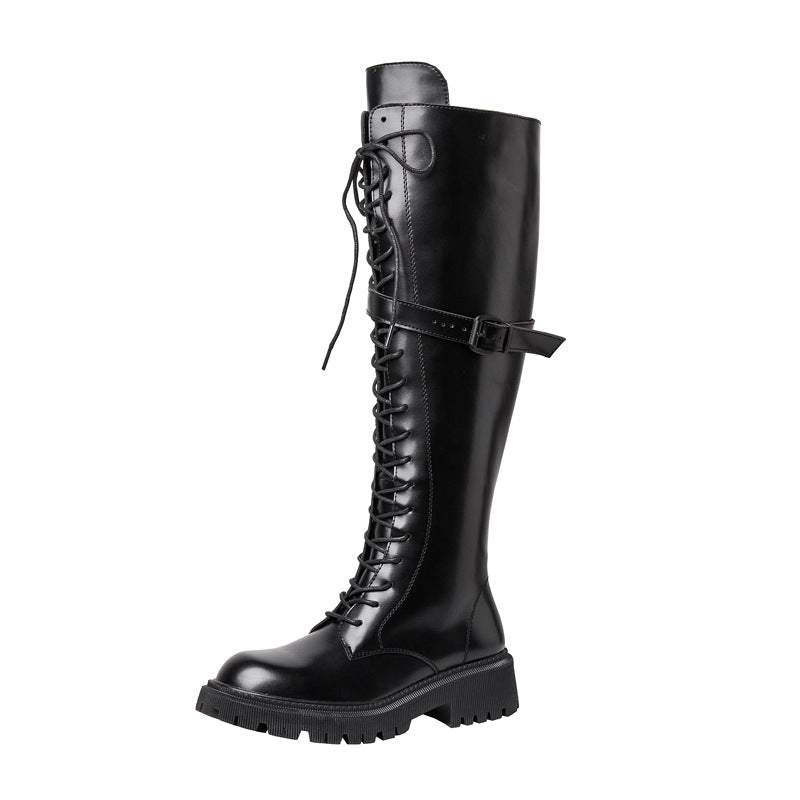 DocStride's MotoGrip Chunky Leather Boots - These motorcycle boots feature a thick bottom and sturdy leather construction, complete with stylish strap accents for added flair.