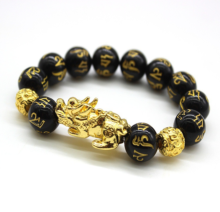 Natürliches Obsidian-Armband, Gold, Leder, bestickt, für Männer und Frauen