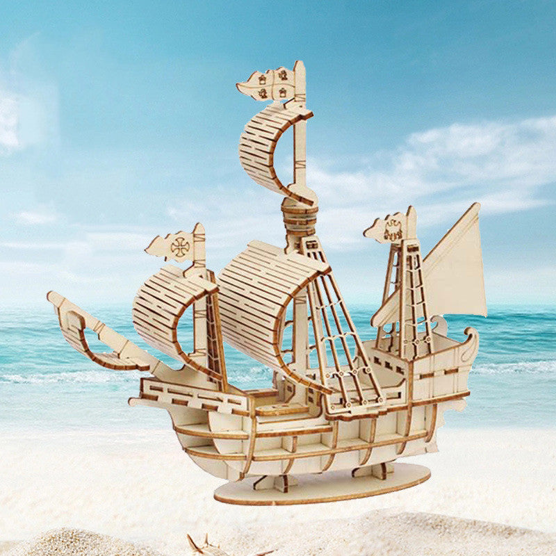 Wooden Pirate Ship Assembled Model Decorative Toys