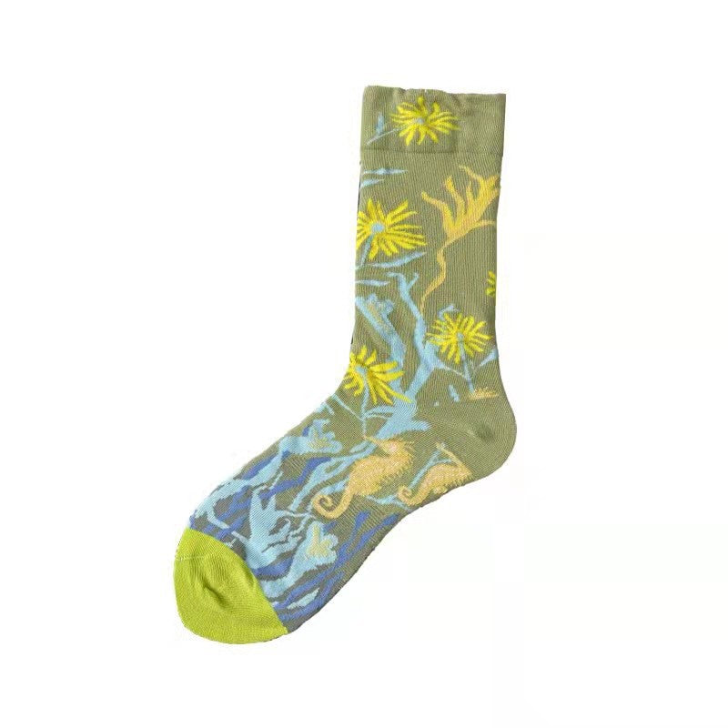 Trendy Mid-calf Artistic Illustration Socks