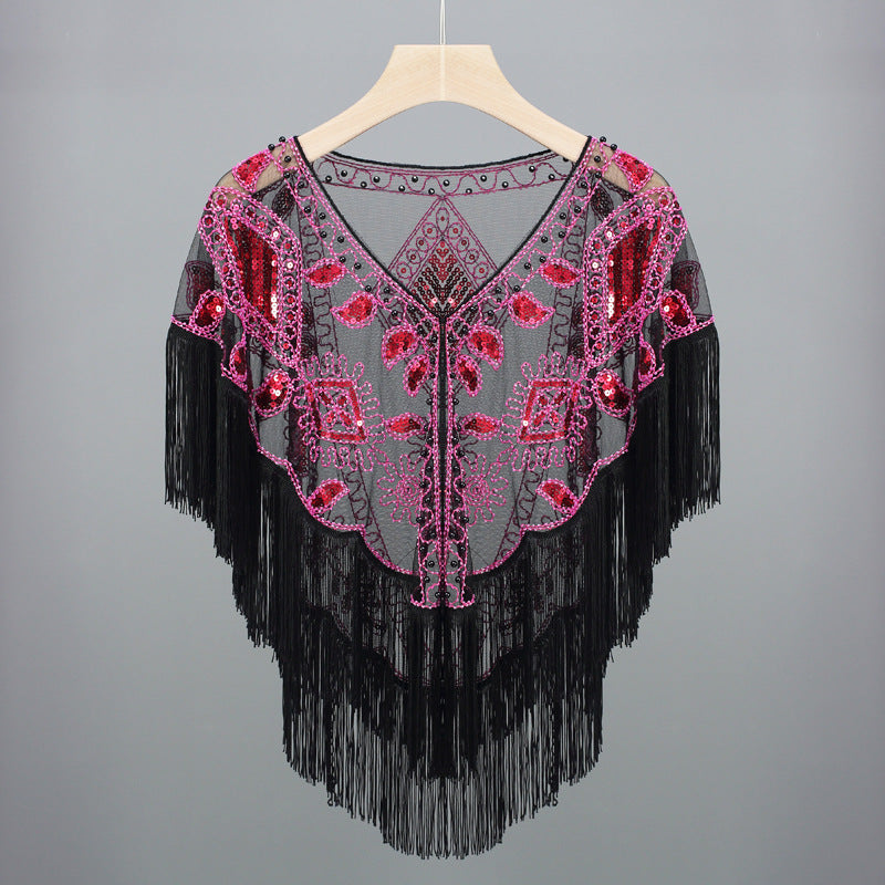 Tassel Shawl Vintage Sequined Cloak