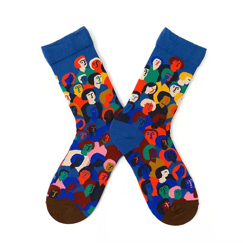 Trendy Mid-calf Artistic Illustration Socks