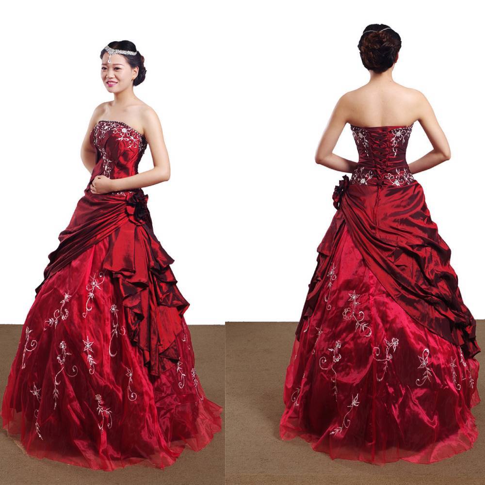 Wedding Dress Handmade Silver Embroidered Taffeta Formal Occasion Ball Evening Gown For Women