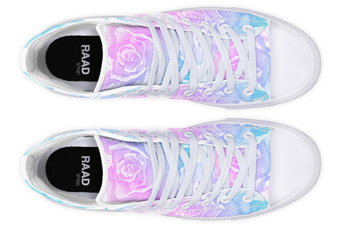 UrbanKicks Blue Flowers Printed Couple High-top Canvas Shoes