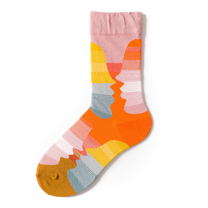 Trendy Mid-calf Artistic Illustration Socks