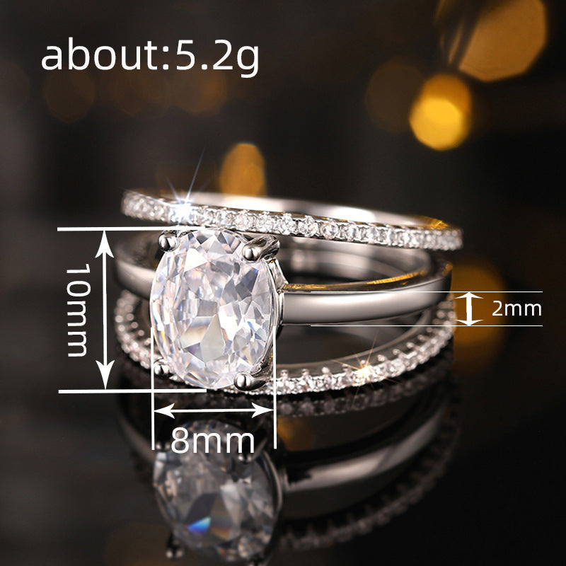 Four-claw Inlaid Ring Three Ring Set Oval Female