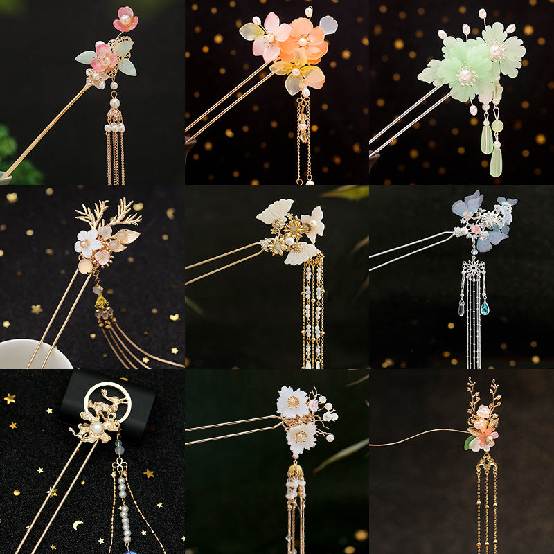 Women's Ancient Style Fairy Gas Plate Flower Hair Accessories Tassel Hairpin