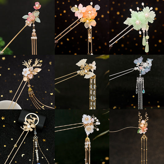 Women's Ancient Style Fairy Gas Plate Flower Hair Accessories Tassel Hairpin