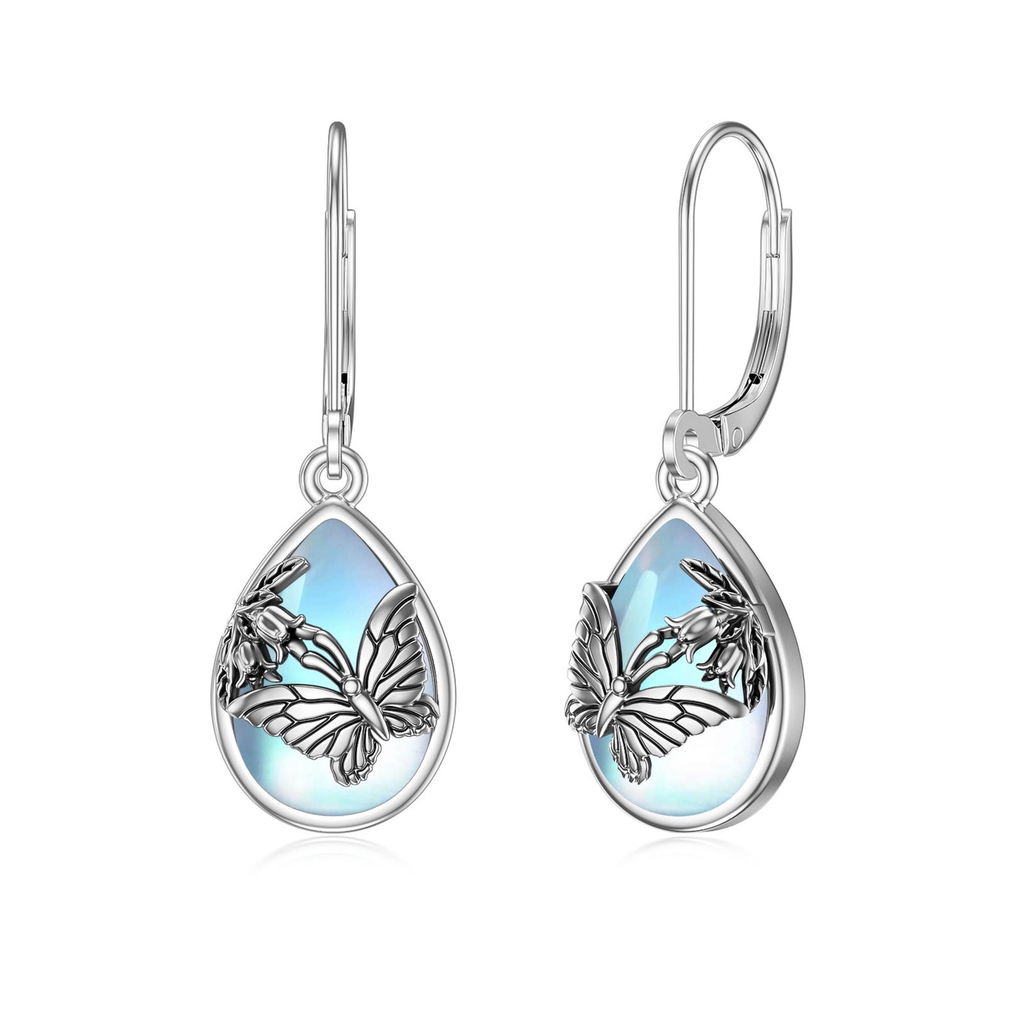 Schmetterling Leverback Ohrringe 925 Sterling Silber Schmetterling Mondstein Ohrringe für Frauen