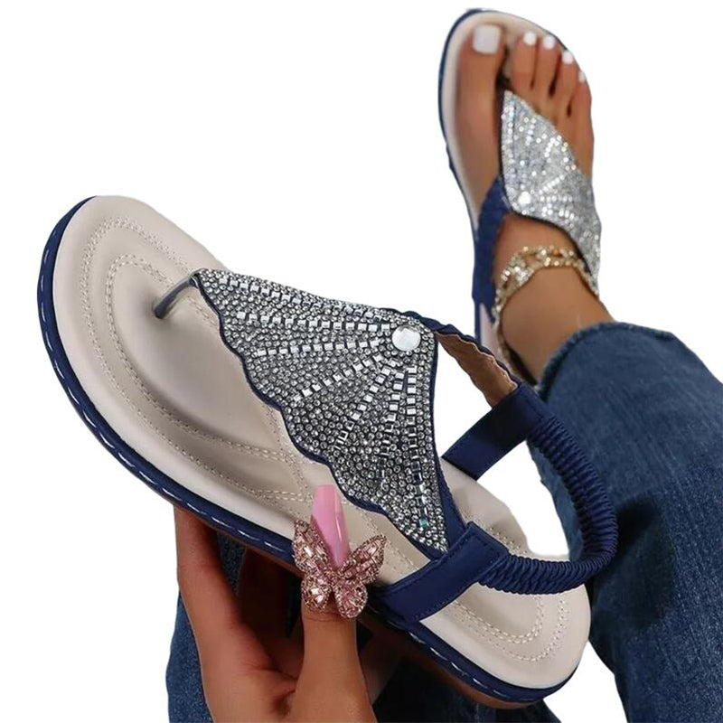 Geflochtene Flip-Flops für Damen mit Glas-Strass