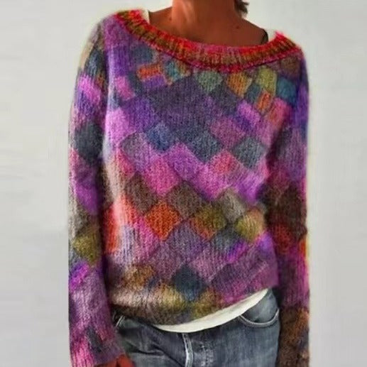 Round Neck Multicolor Loose Fashion Pullover Sweater