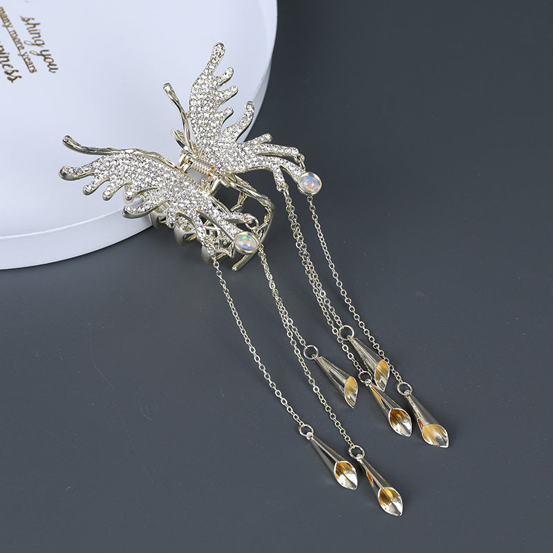 Rhinestone Butterfly Wind Chime Tassel Hairpin