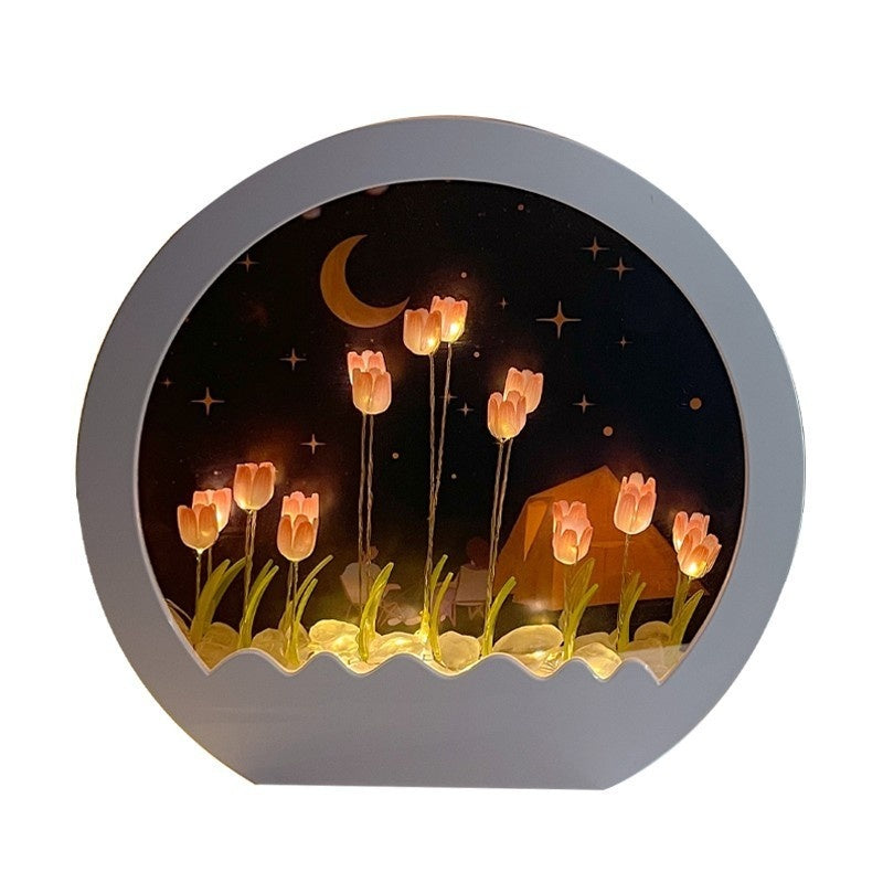 Tulip Rose Small Night Lamp Diy Handmade Mirror Flower Sea Bouquet Gift